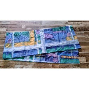 Vintage Curtain Valance Watercolor Blue Purple Yellow 1990s Long 85x17